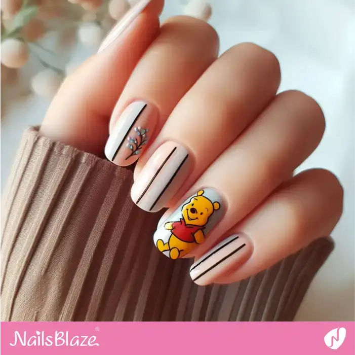 Winnie the Pooh and Stripes Nail Design | Cartoon Nails - NB2886